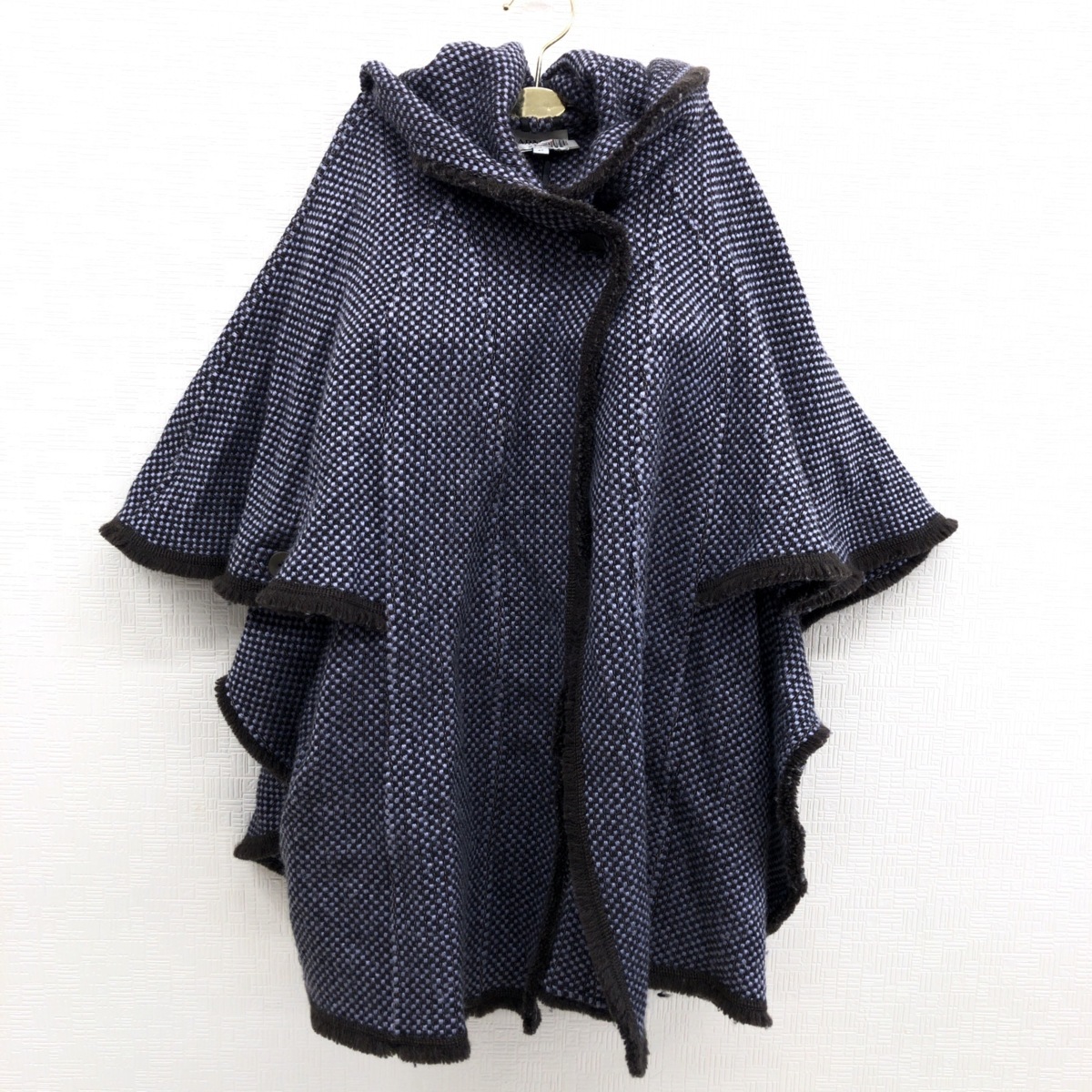 ○ ARMANI アルマーニ フリンジ ウール ポンチョ風 コート 42 グレー 