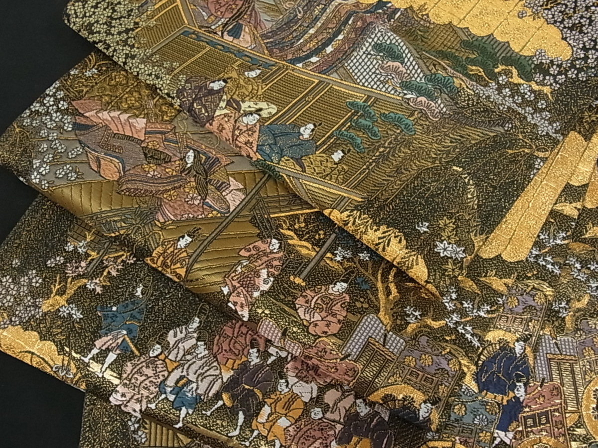 正絹 金糸 逸品 着物屋こころ 両面六通柄袋帯 群鶴文 着物屋