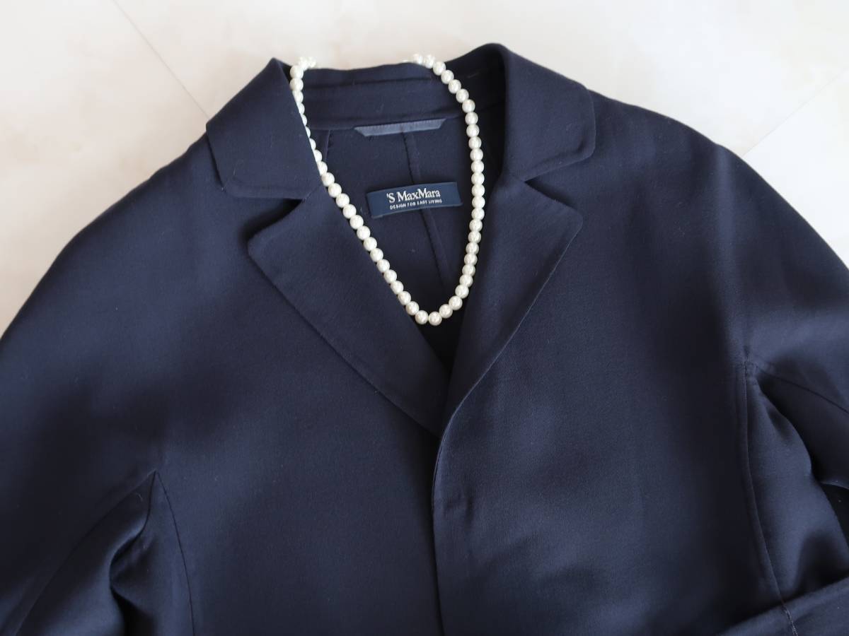 極美品■'S Max Mara/エス マックスマーラ■ダブルフェイス仕立て・ヴァージンウール　ガウンコート■ネイビー■サイズ42■エレガント♪