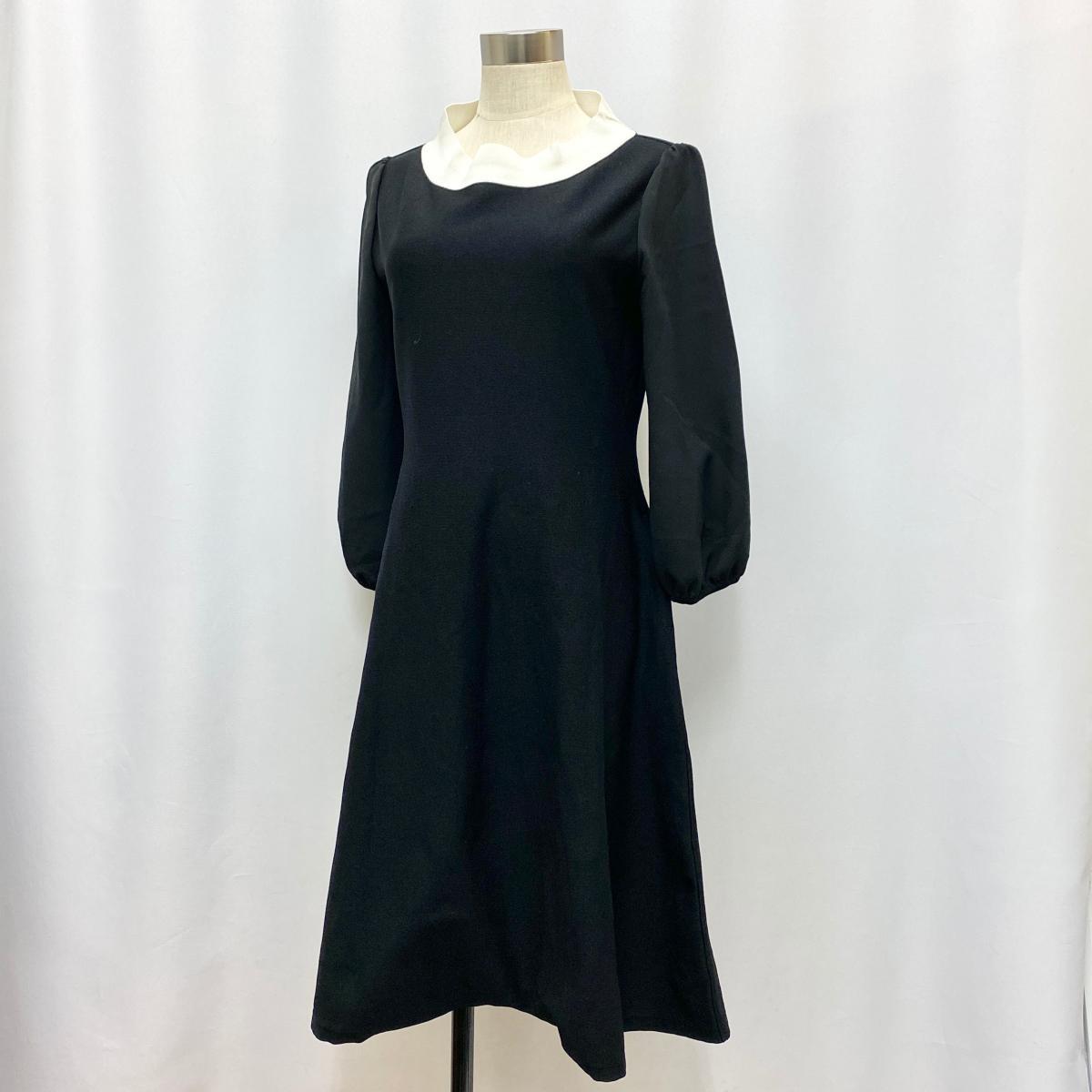 良好◇RENE ルネ デザイン切替長袖ニットワンピース サイズ38◇black 