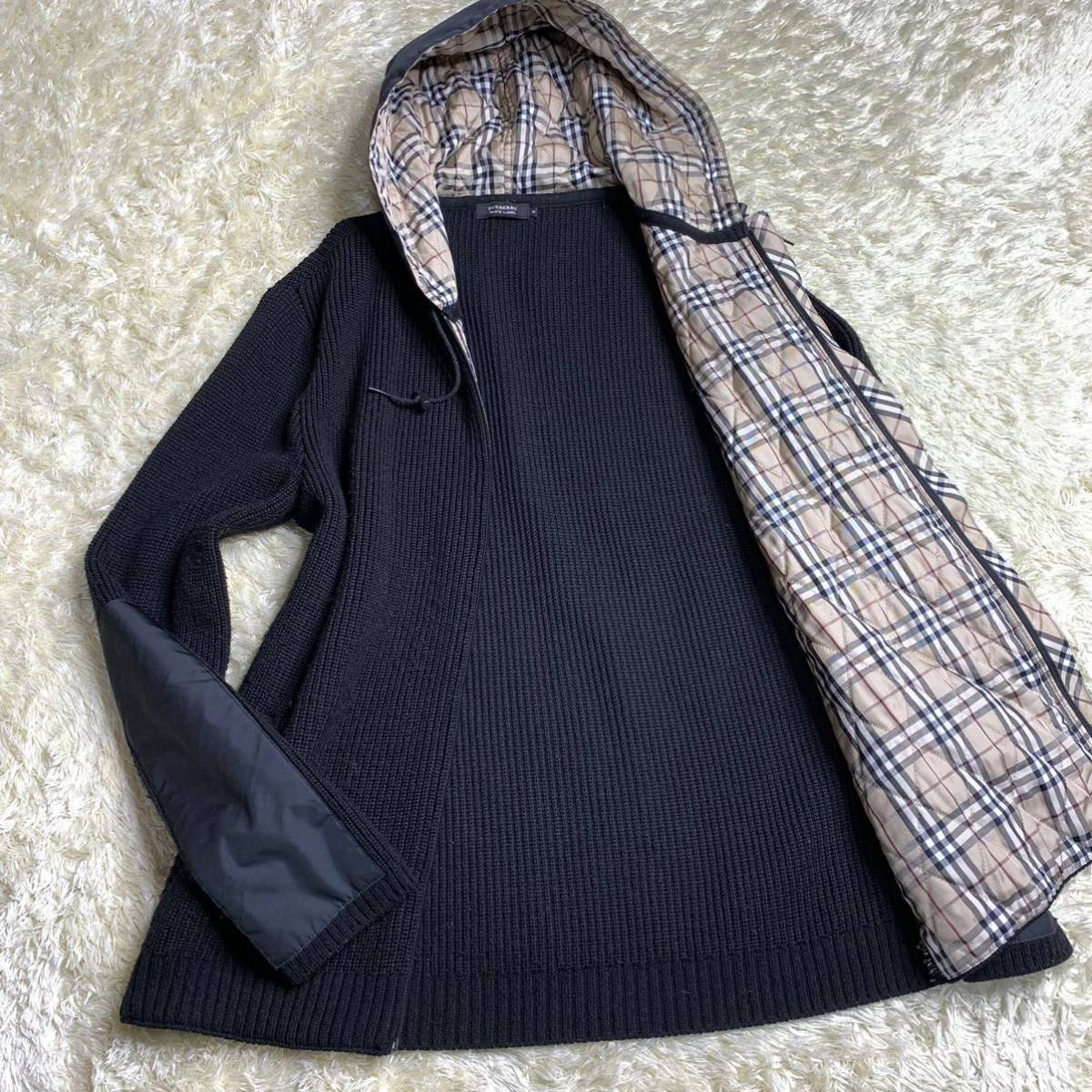 バーバリーブラックレーベル L キルティング ドライバーズニット ブラック　黒 BURBERRY BLACK LABEL（パーカー）のフリマアイテム一覧 バーバリー