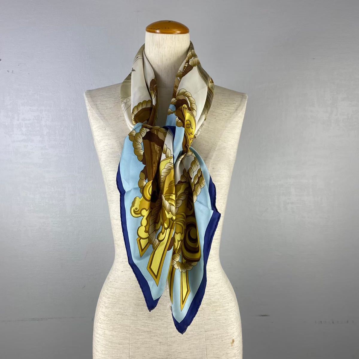 HERMES CARRES90 Tribord SILK 100% LARGE SIZE SCARF MADE IN FRANCE