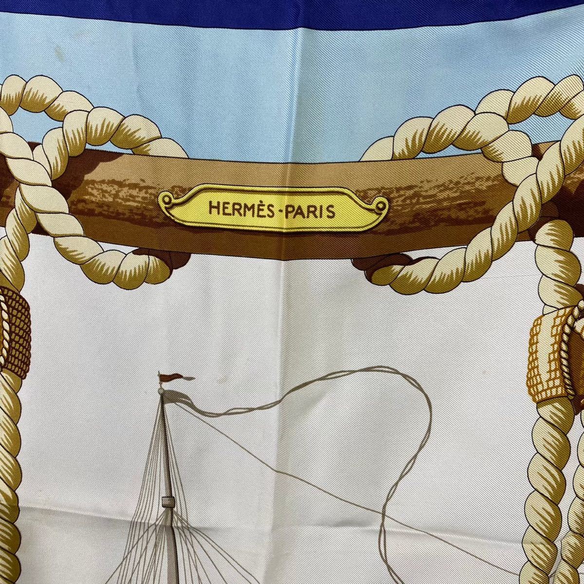 HERMESエルメス　カレ90 Tribord 帆船 大判スカーフ　❤︎ HERMES CARRES90 Tribord SILK 100% LARGE SIZE SCARF MADE IN FRANCE