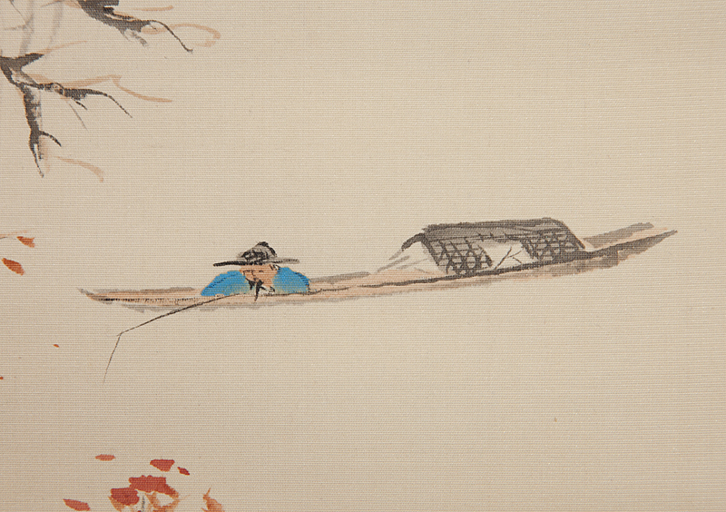 真作/矢野橋村/人物図/時代絵/掛軸/名家伝来/AK-356 五】矢野橋村 『秋江漁者図』 絹本 淡彩 真作 掛軸 共箱 ／ 本品の終了