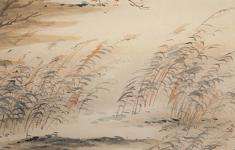 五】矢野橋村 『秋江漁者図』 絹本 淡彩 真作 掛軸 共箱 ／ 本品の終了