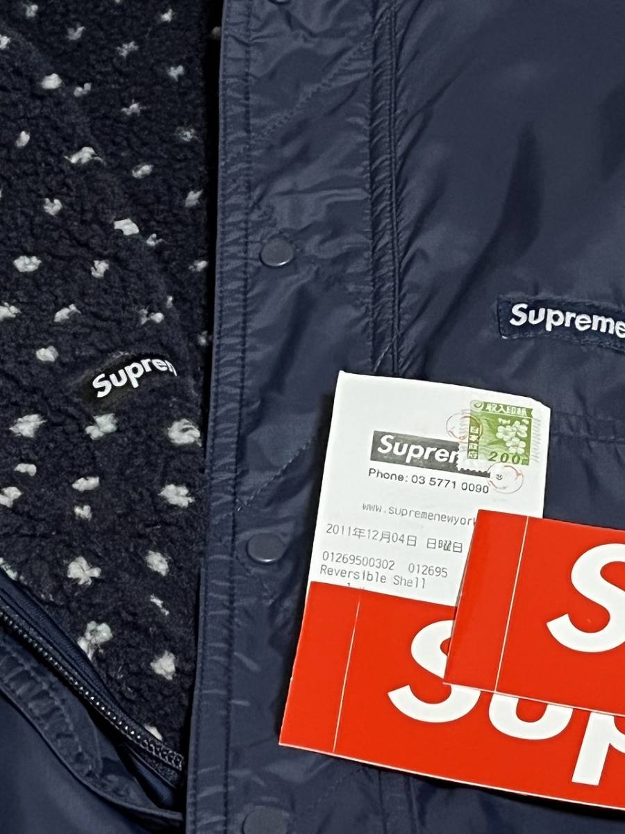 Supreme Reversible Shell Navy 紺 L / fleece dot Nylon jacket JKT 