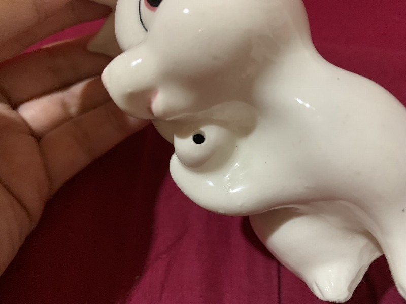 s△6* 昭和レトロ 当時物 陶器 うさぎの置物 おめめクリクリ 白兎 