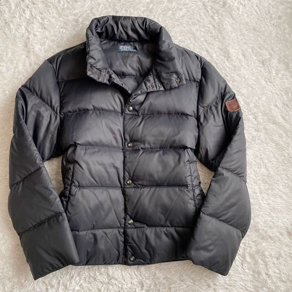 286 超極暖 ラルフローレン 『大人のお洒落感』Ralph Lauren 極上ダウン90％使用 ダウンジャケット ブルゾン レザーパッチ付 ブラック LL