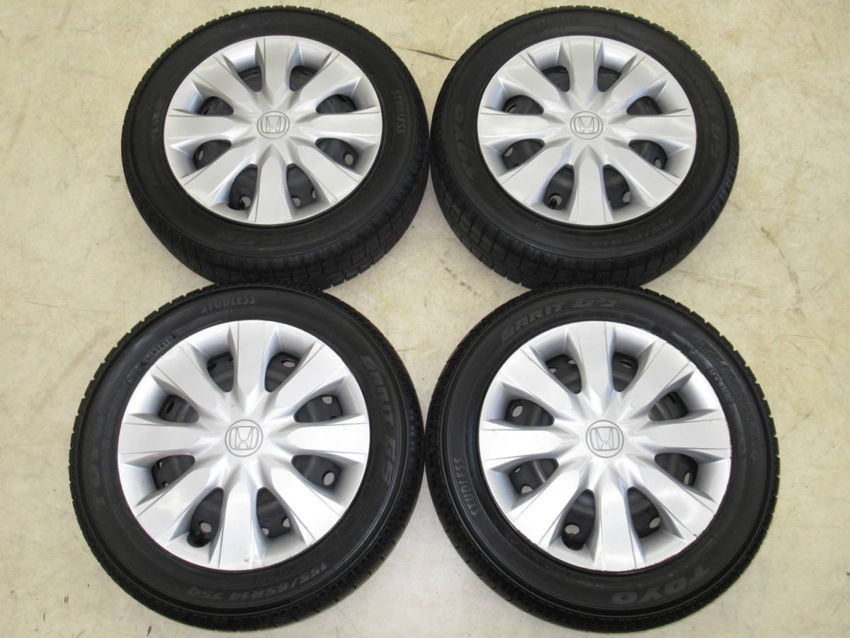 ホンダ N-BOX(JF1・2)純正スチールホイール 4.5J-14 off+40 pcd100/4H 155/65R14 スタッドレス付き4本 N-ONE，N-WGN等にも！44733-TY7-N01