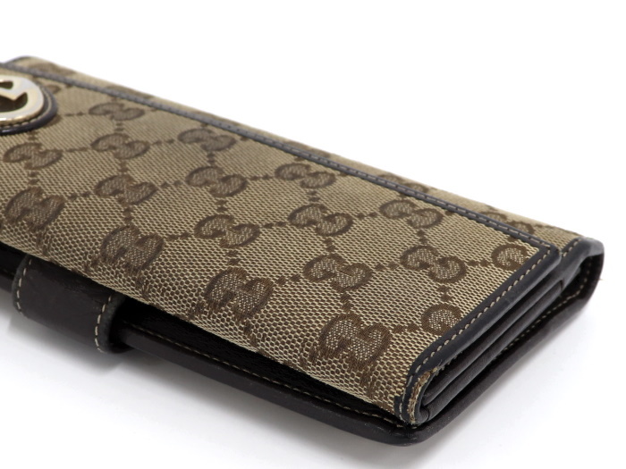 GUCCI Wホック 二つ折り長財布 ラブリーハート GGキャンバス ベージュ 