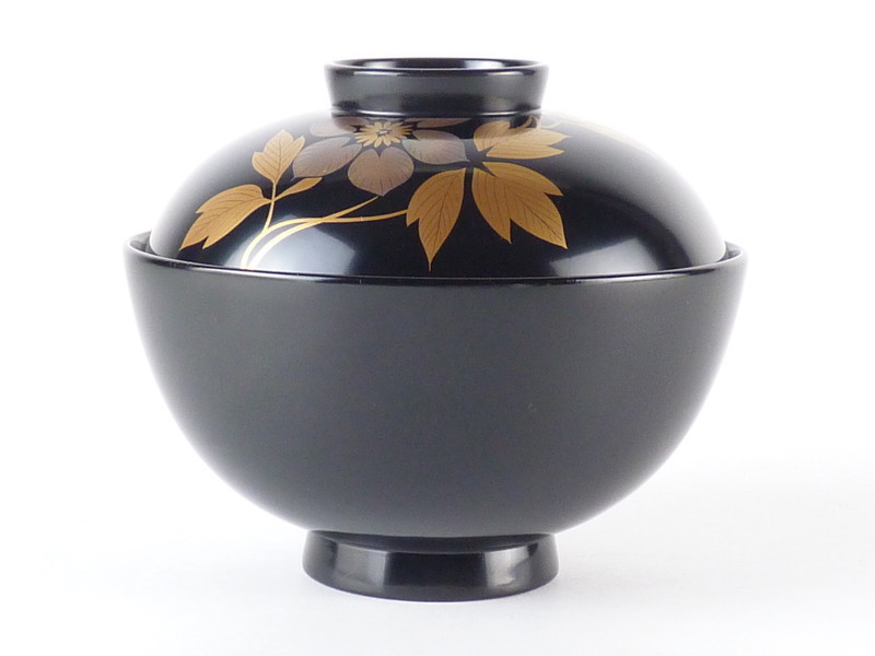 都屋】64 堂坂漆器工房 輪島塗 蒔絵「吸物椀」5客 共箱 花蒔絵 高さ 約