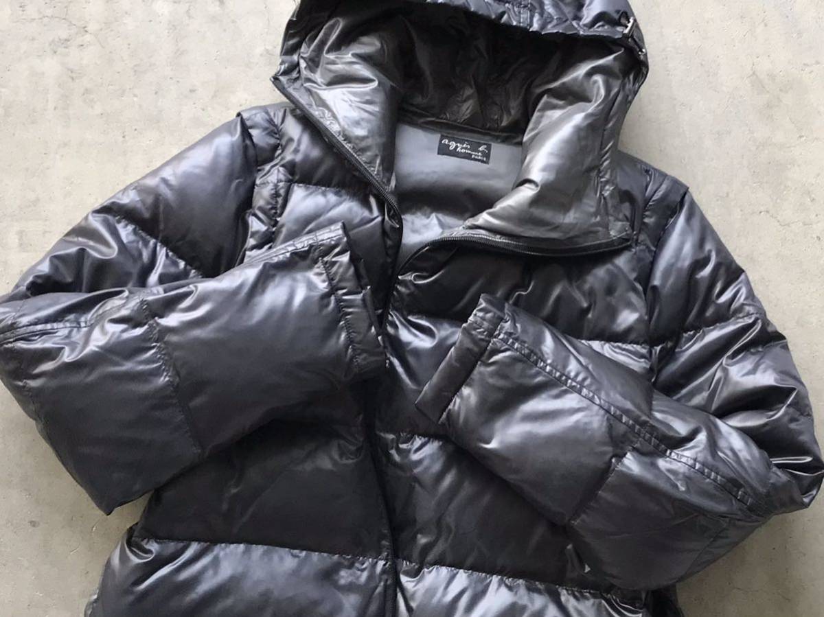 美品 agnes b homme フーデッド ダウンジャケット 48 アニエスベー 