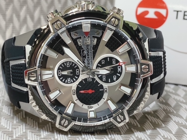 メンズ 稼働品 TECHNOS テクノス メンズ腕時計 クロノグラフ ビッグ 