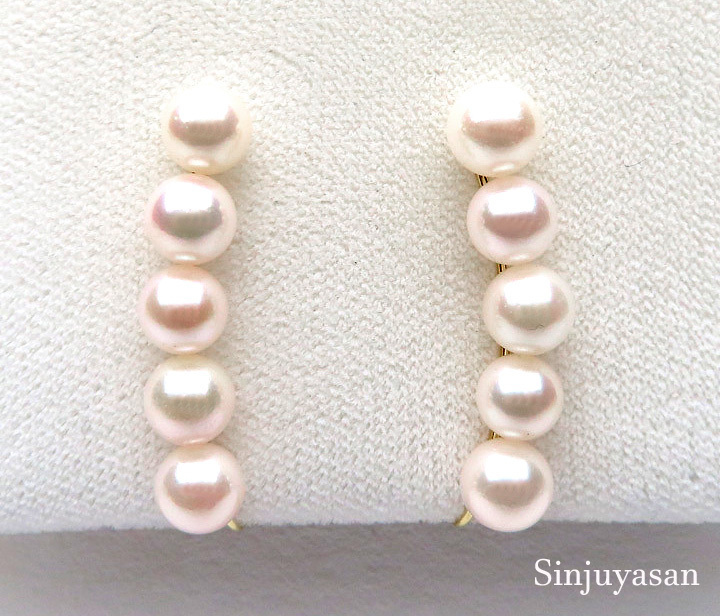 真珠屋さん 特選パール【ホワイトピンク】最高の色 5.9～5.5mm 5個 アコヤ真珠 K18イヤーカフ イヤリング ピアス 伊勢志摩産 新品
