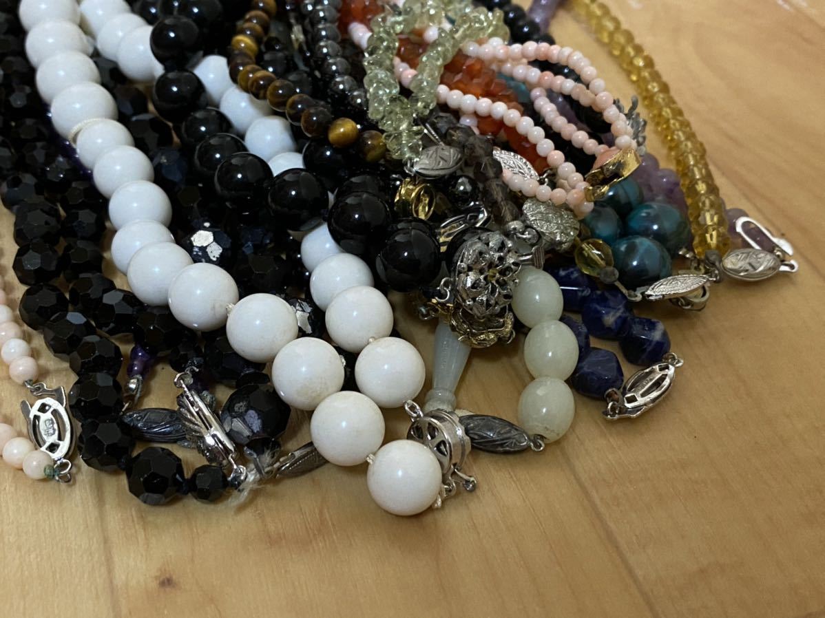 1スタ SILVER刻印 留め具 シルバー カラーストーン ネックレス 38点 1.5kg まとめて 大量 925 アクセサリー 宝石 オニキス 虎目 アメジスト_7