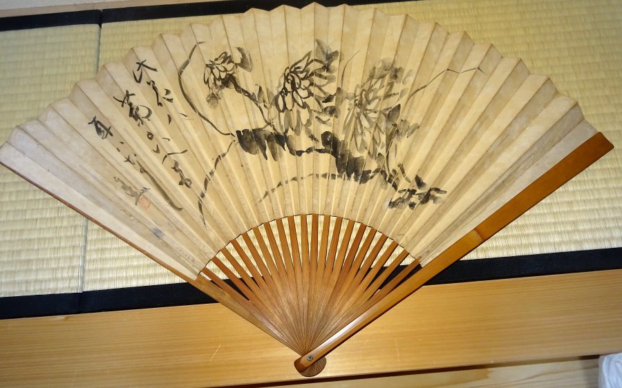 扇面 仙厓義梵 「菊画賛 この花は・・・」 真筆保証 竹 江戸後期
