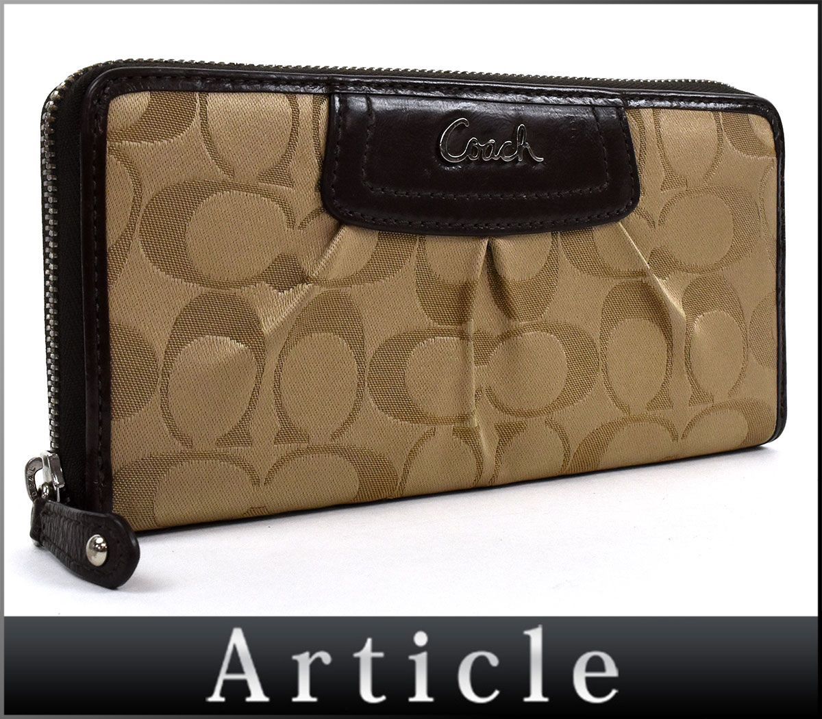 117778☆COACH コーチ シグネチャー ラウンドファスナー長財布 サテン 