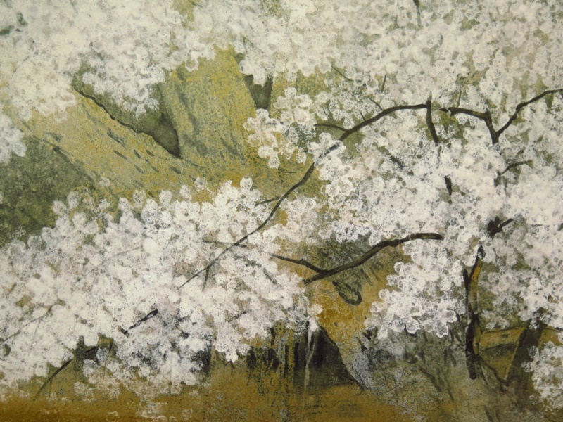伊藤嘉晃筆 『淡墨桜図』 複製画 小屏風 高さ 約92㎝ 四曲一隻 師 郷倉 