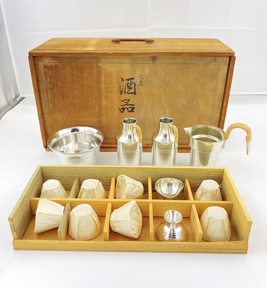 玉》 錫半 本錫 酒器揃い 共箱 錫製/徳利/銚子/お猪口/盃 *38 xvpbvx