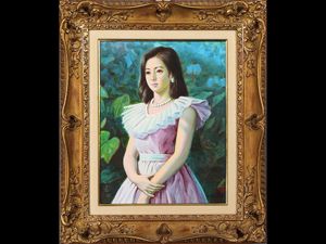 鶴村義美バイオリンの女肉筆写実画 真作 鶴村義美 人物画
