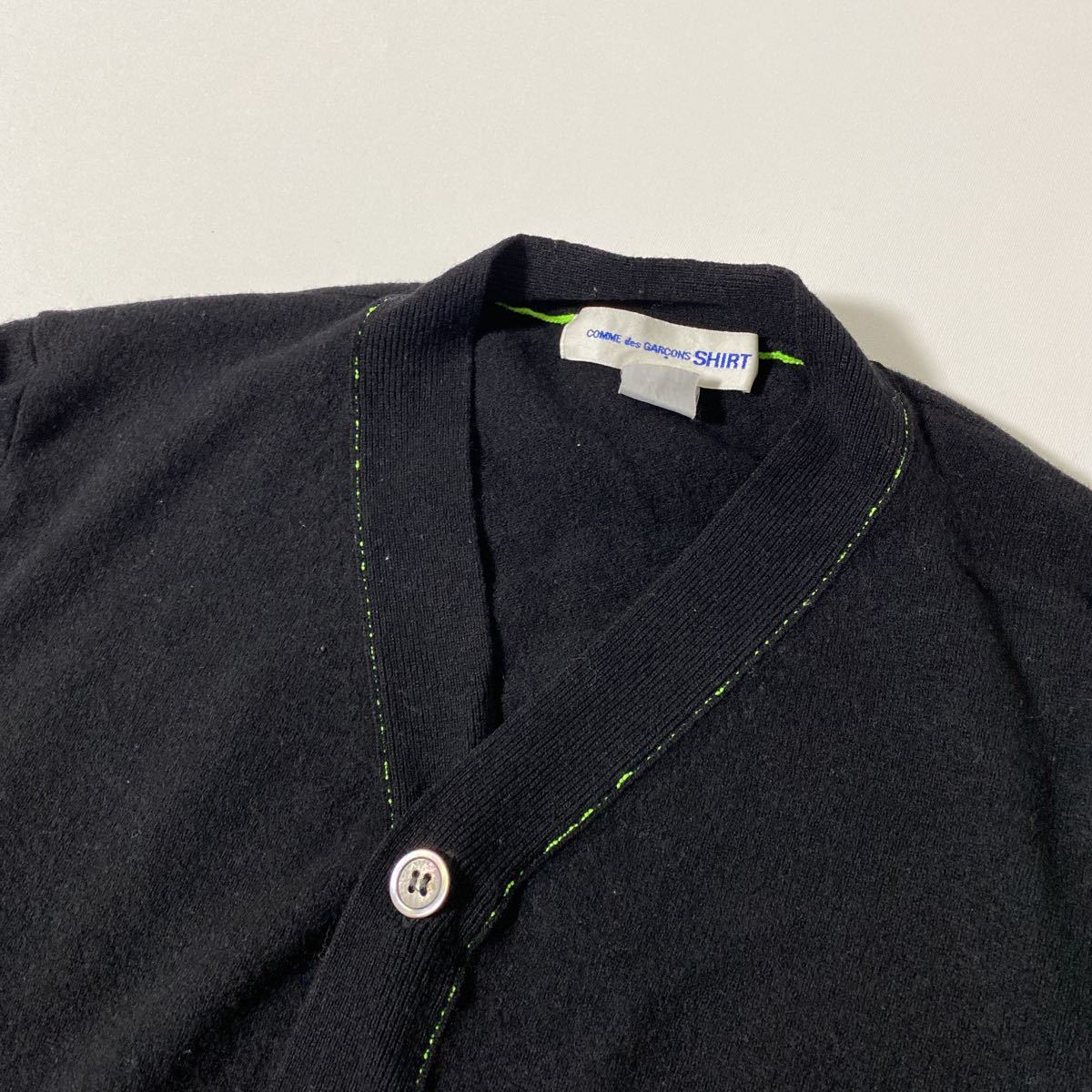 美品 コムデギャルソン SHIRT 蛍光 ライン ウール ニット カーディガン 