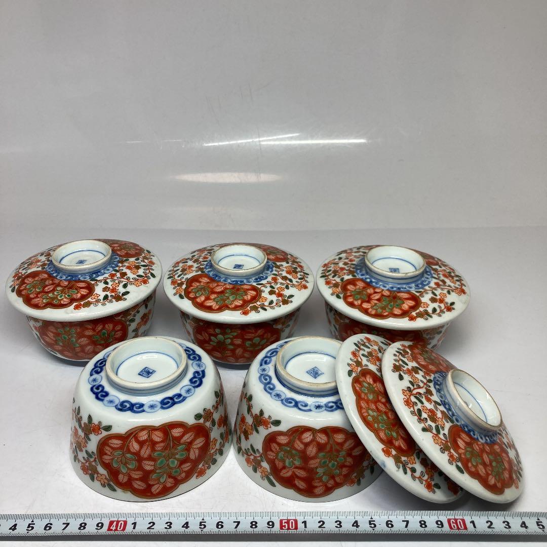 古伊万里 | iichi 明治時代 染錦 蓋茶碗 江戸期 2客 茶碗 見込み