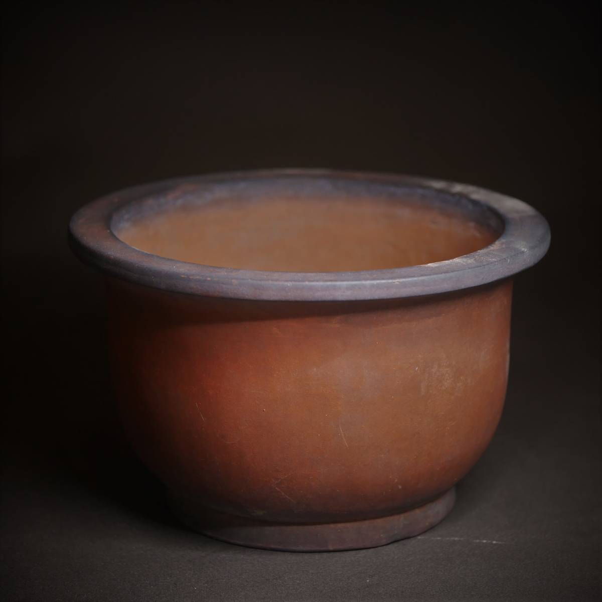 旧家から～◇ 古い 中国 朱泥 丸形 古盆器 ⑤ 植木鉢 盆栽 鉢 古陶器