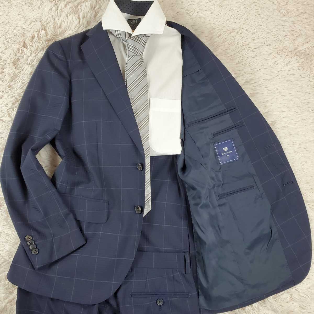 【赤字超特価，定番】 Ermenegildo Zegna 最高級生地 使用 Mitsumine スーツ セットアップ チェック 柄 英国調 裏地 光沢感 ウィンドウペン ネイビー 紺 背抜(Sサイズ以下)｜売買されたオークション情報、yahooの商品情報を Sサイズ以下