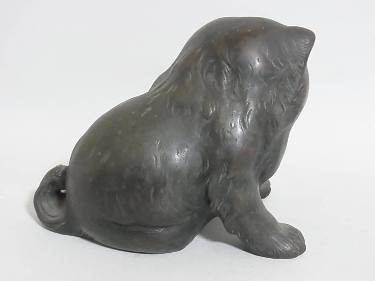 □o70A 清雲 ブロンズ像 犬 子犬 置物 オブジェ 彫刻 約2.1kg 木製