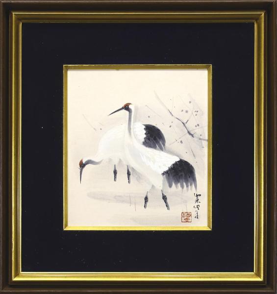 日本画　田中案山子「群鶴」 真作】【WISH】田中案山子 日本画 双鶴 〇師:田中以知庵 元
