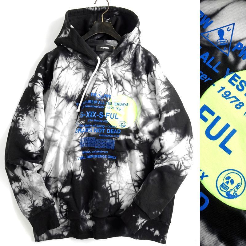 ■DIESEL ディーゼル 定価4.3万 S-MOONY SWAT-SHIRT グラフィックプリント タイダイ柄 スウェットパーカー A00079 900A XL ▲103▼bus1067c