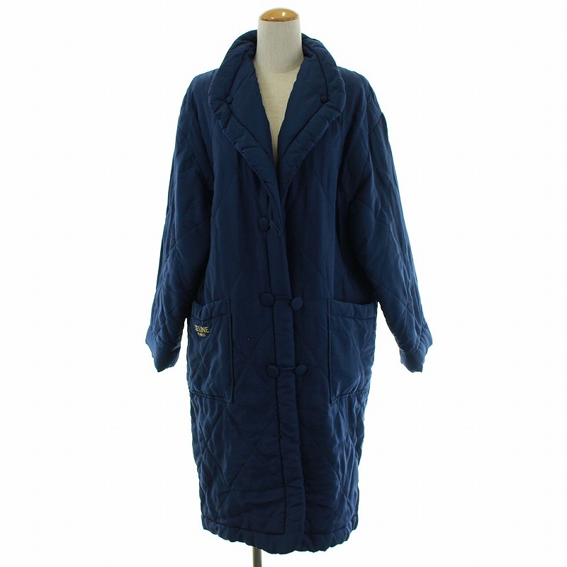 セリーヌ CELINE ヴィンテージ キルティングコート 中綿 ロング丈 絹 シルク M 青 ブルー ■GY2 /SI28 レディース セリーヌ CELINE キルティングコート coat(セリーヌ)キルティングコート CELINE（ロングコート）のフリマアイテム一覧 公式RAGTAG