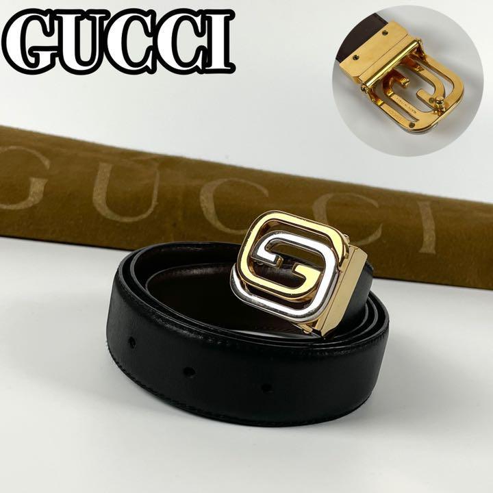 美品】GUCCI グッチ ベルト インターロッキング バックル GG ゴールド