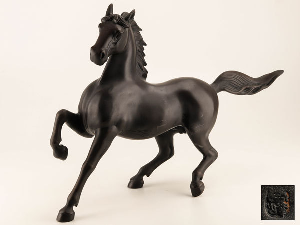【流】古美術品 時代 古銅 在銘 馬置物 重量約11.6kg KE853