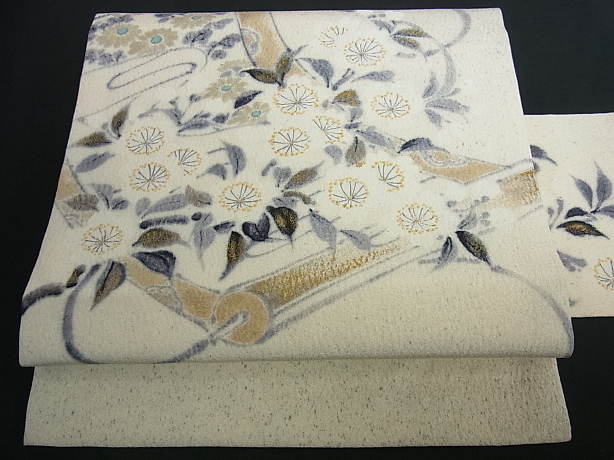 平和屋着物○塩瀬 九寸名古屋帯 手描き 人物文 金彩 正絹 逸品