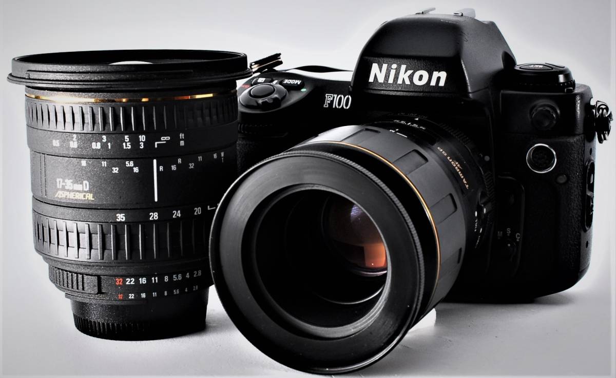 ★ NIKON ニコン F100 + DR-4 + SIGMA 17-35mm D F2.8-4 + TAMRON SP AF MACRO 90mm F2.8 ★ かなり美品 動作品 訳有 ★ 一円出品 送料無料 F100 Nikon ニコン a D800 F-Mount