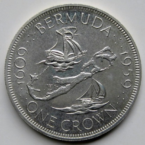 ◇英領バミューダ諸島 1クラウン銀貨 1959年 エリザベス2世 準未使用