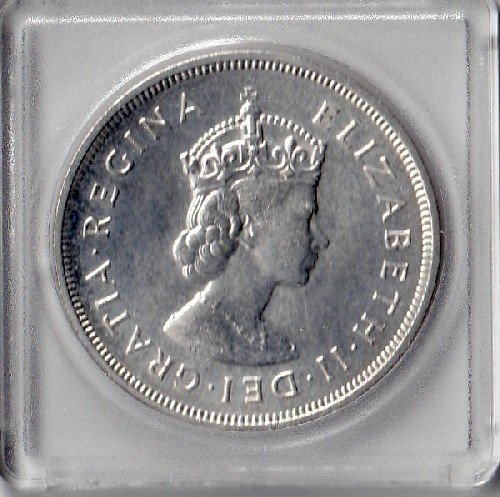◇英領バミューダ諸島 1クラウン銀貨 1959年 エリザベス2世 準未使用