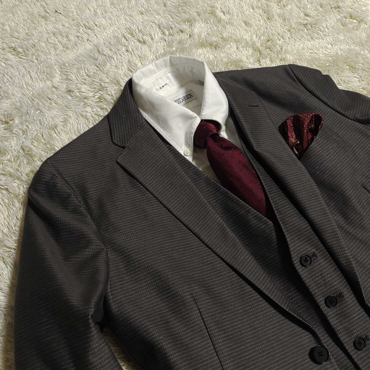 【美品】ジョゼフオム スリーピース 理想の光沢感】JOSEPH HOMME スリーピース スーツ スタイリッシュ 総柄