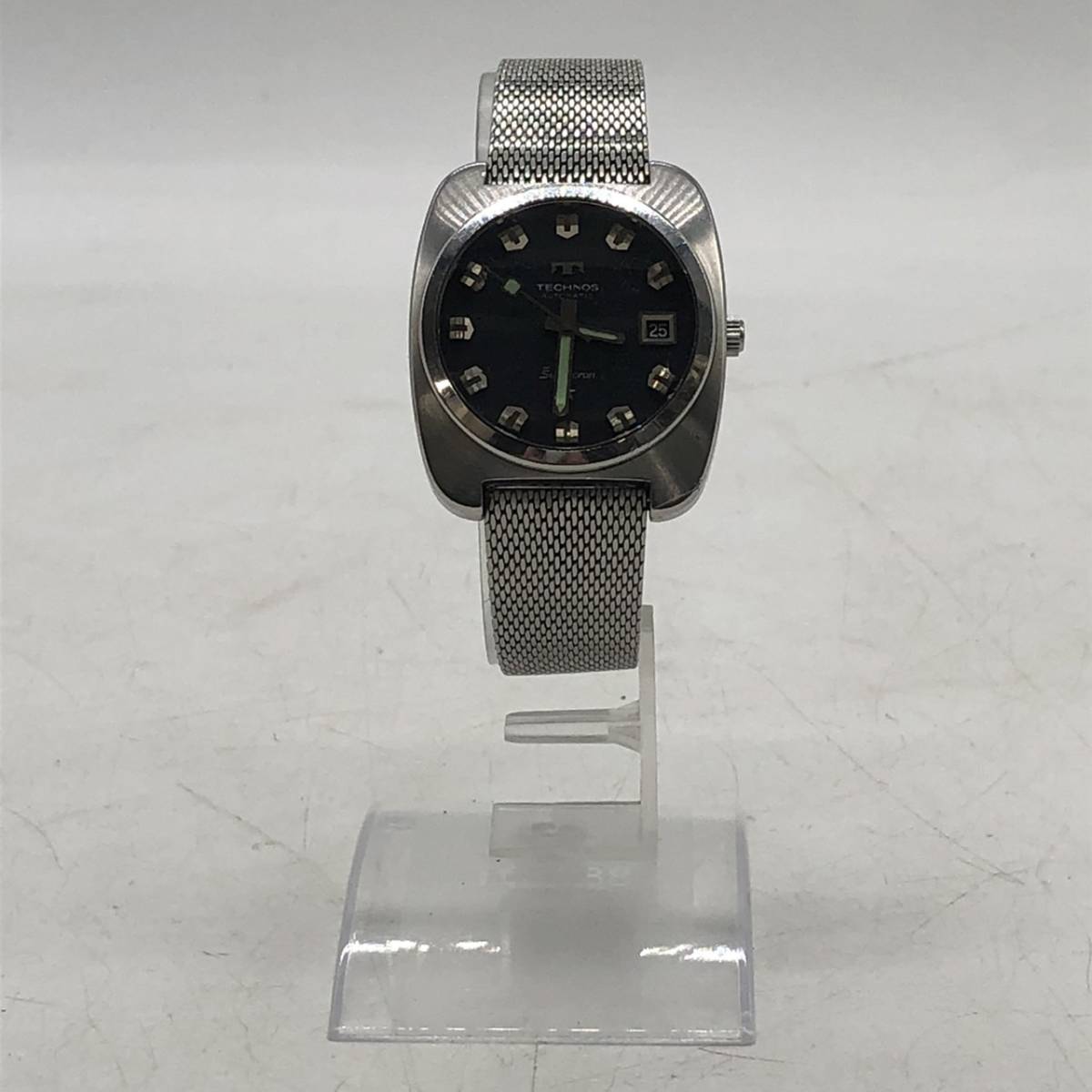 4305/ TECHNOS テクノス SUPERCRON デイト 文字盤黒 メンズ 男性 自動巻き