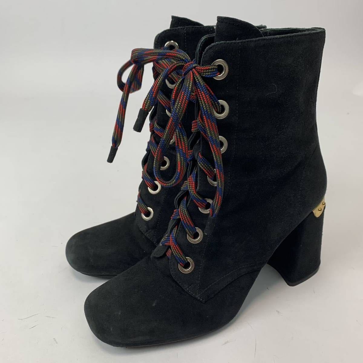 PRADA プラダ レースアップ ショートブーツ ブラック スエードレザー 