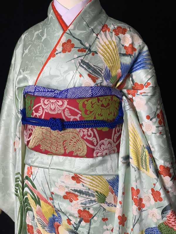 ☆きものさらさ アンティーク着物帯☆振袖セット 鶴 帯 帯締 長襦袢 