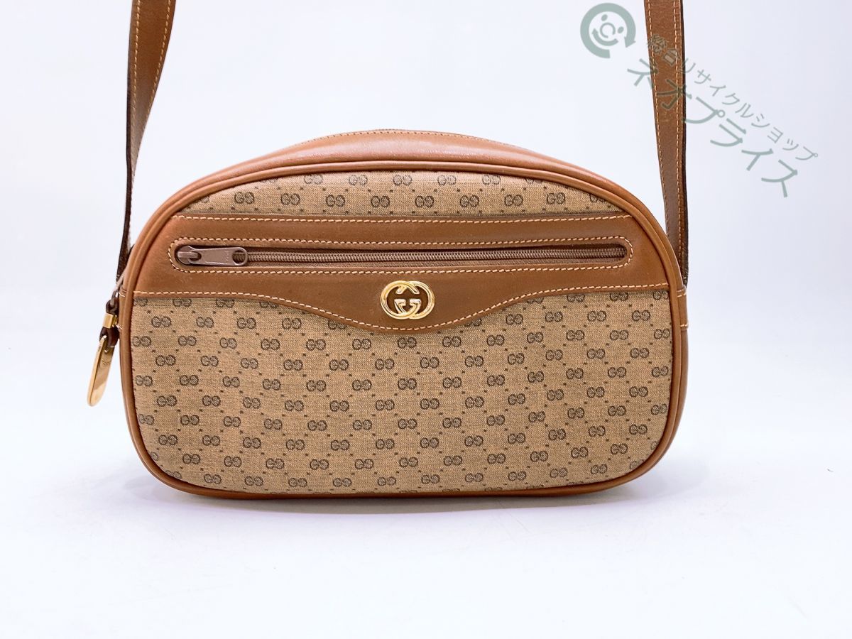 ◇S1021 GUCCI グッチ GG柄 ロゴ金具 PVC × レザー ショルダー バッグ