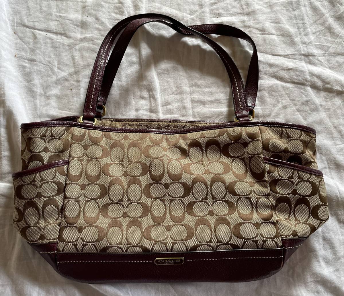 COACH ハンドバッグ 紫　レザーバッグ　　長期保管品　　定番