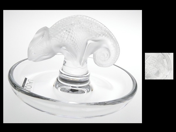 N252 LALIQUE ラリック クリスタル カメレオン リングトレー 小物入れ 
