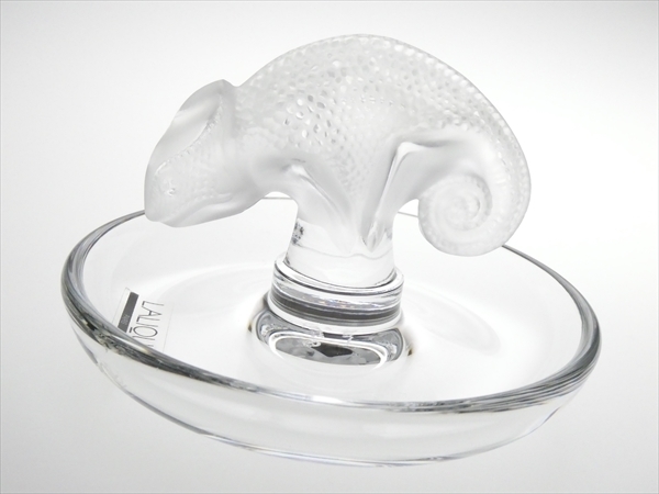 N252 LALIQUE ラリック クリスタル カメレオン リングトレー 小物入れ 