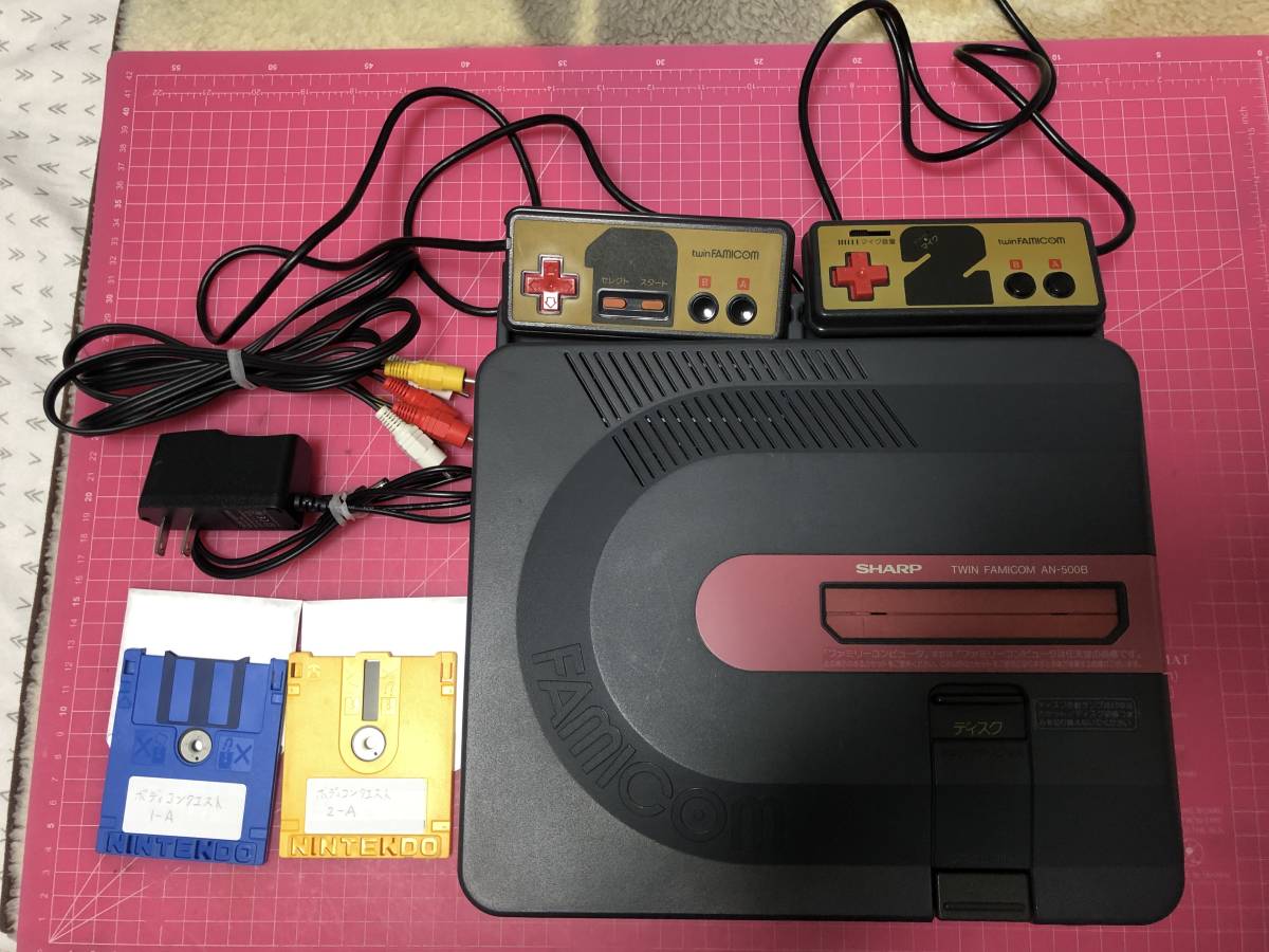 FC AN-500B ツインファミコン 黒 前期 ディスクシステム 本体 カード2 