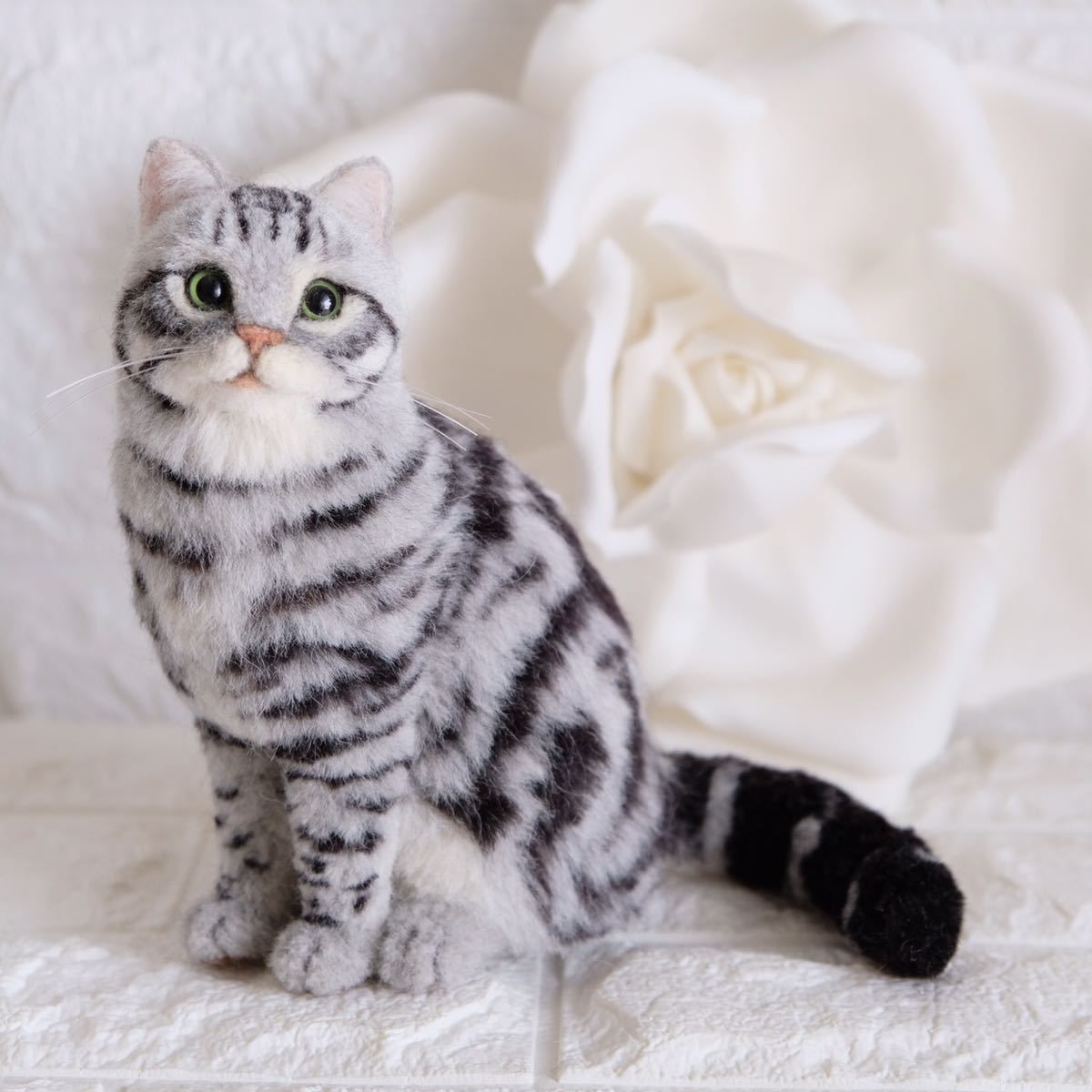 羊毛フェルト 猫 アメリカンショートヘア 猫フィギュア アートドール