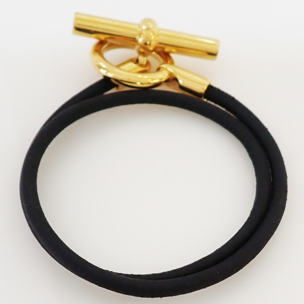 HERMES グレナン ブラック×ゴールド チョーカー ブレスレット 美品】エルメス チョーカー ブレスレット アクセサリー グレナン 二連