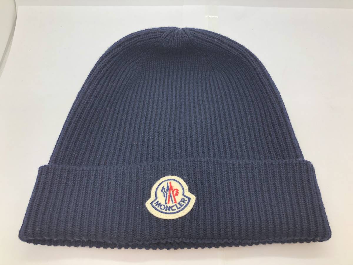 美品☆MONCLER モンクレール☆ネイビー ロゴ ニット キャップ 帽子